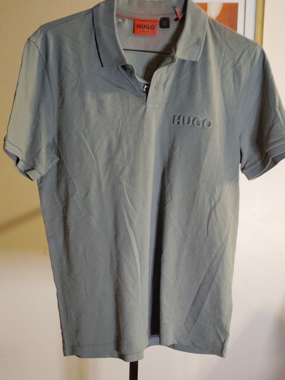 HUGO Men’s Light Sage Green Polo with Subtle Logo